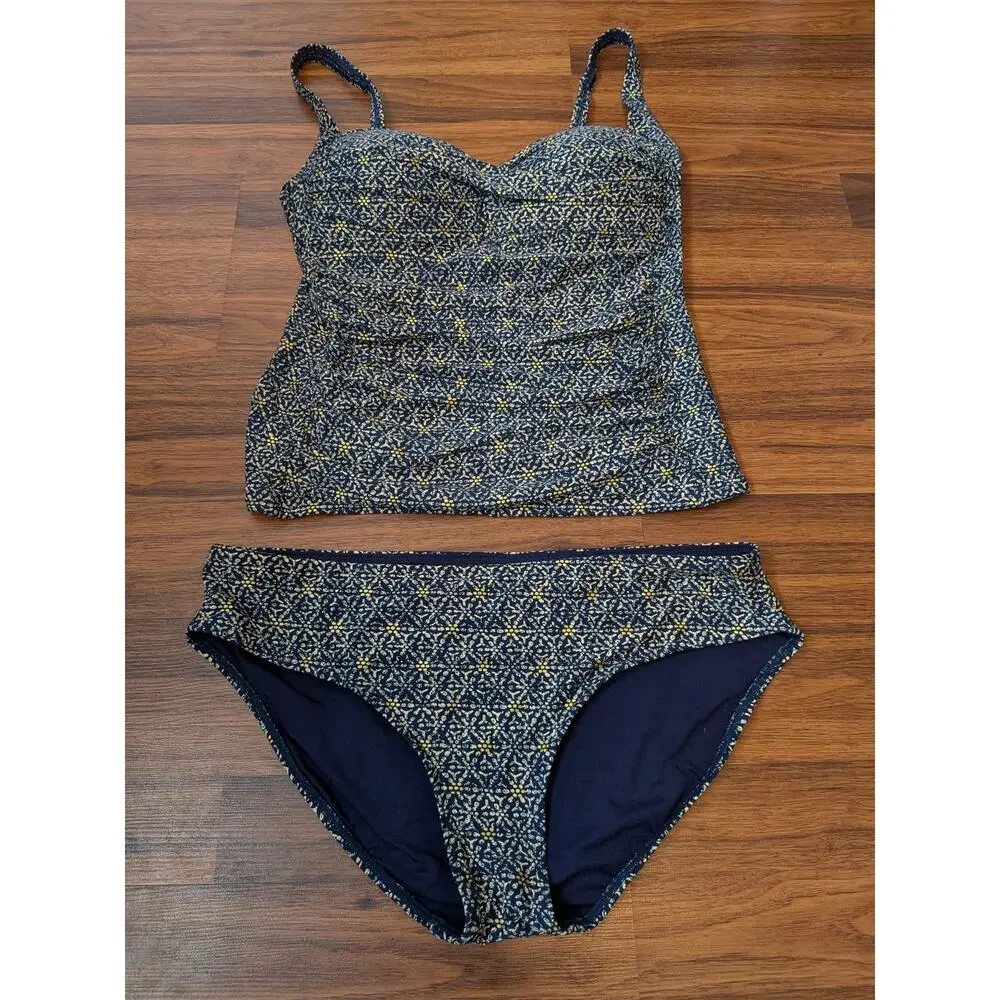 Bond-eye Australia Nip Tuck Tankini Swimsuit Set Size 10 Navy Gold Floral